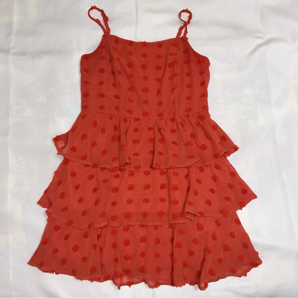 Trixxi Swiss dot‎ dress spaghetti strap medium dark orange